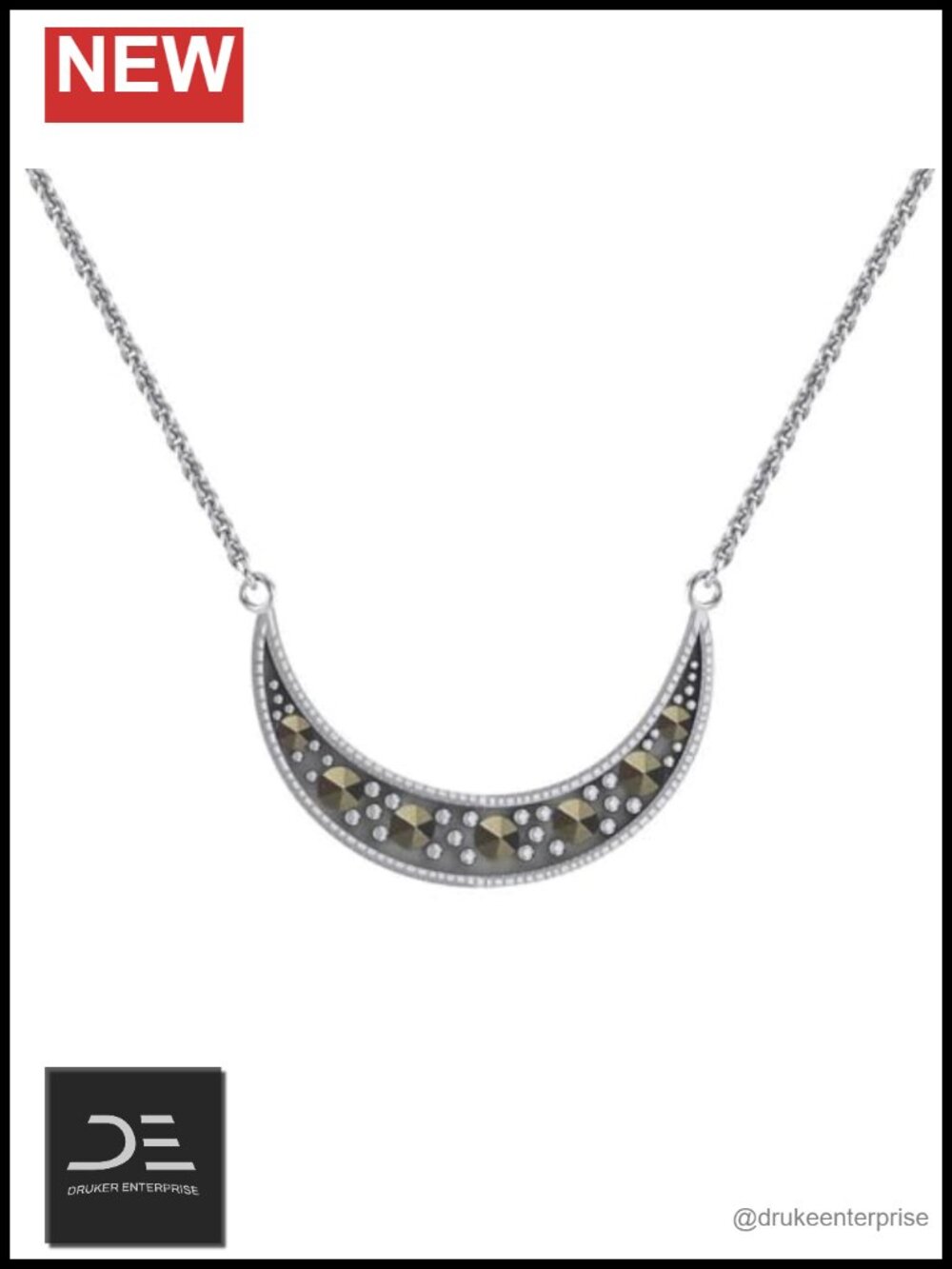 Sterling Silver Crescent Moon Pendant Necklace Marcasite Jewelry Gift